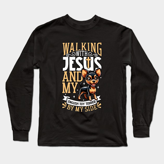 Jesus and dog - English Toy Terrier Long Sleeve T-Shirt by Modern Medieval Design